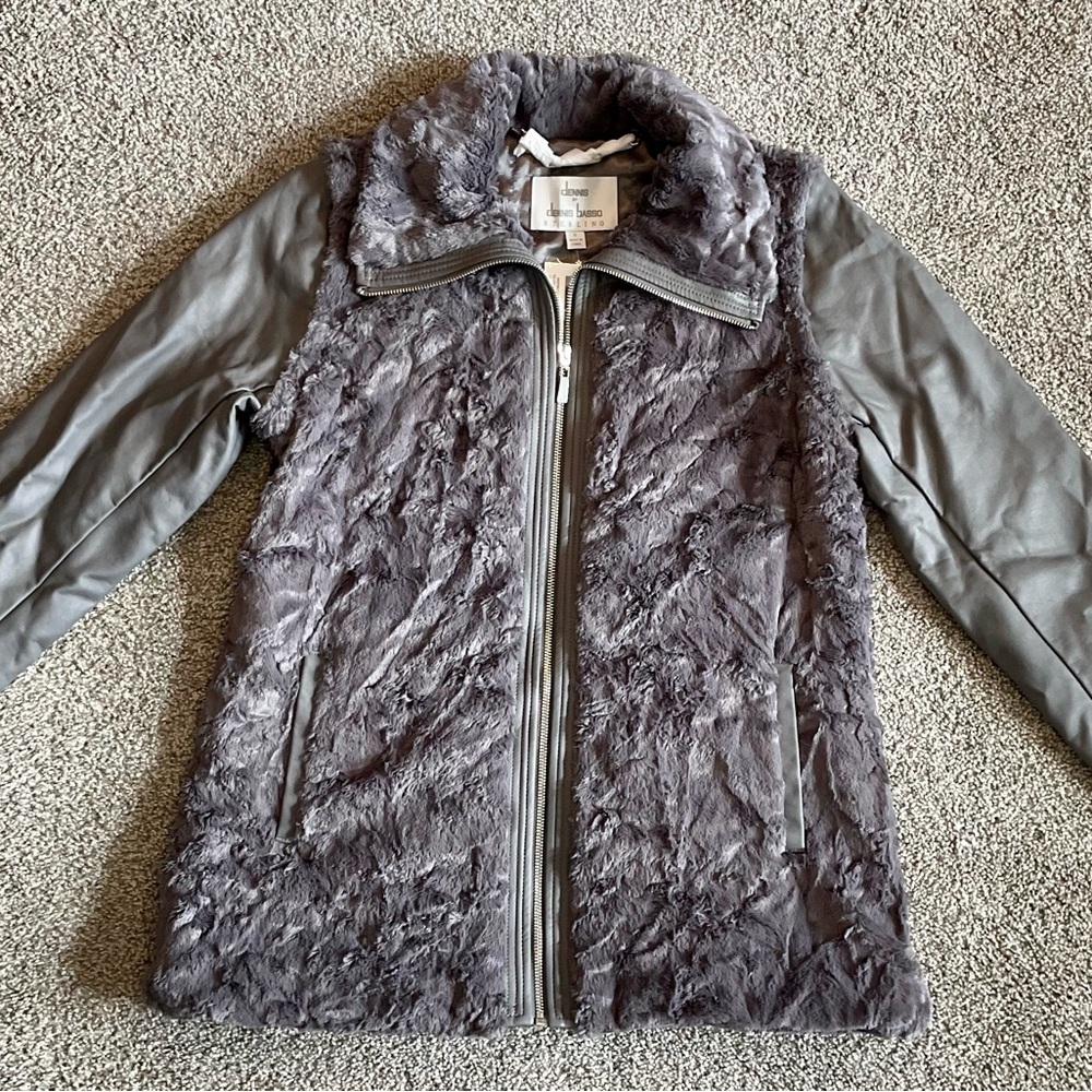 Dennis Basso Sterling Faux Fur Jacket Vest 2-in-1 Women Pockets Cozy Vintage NWT